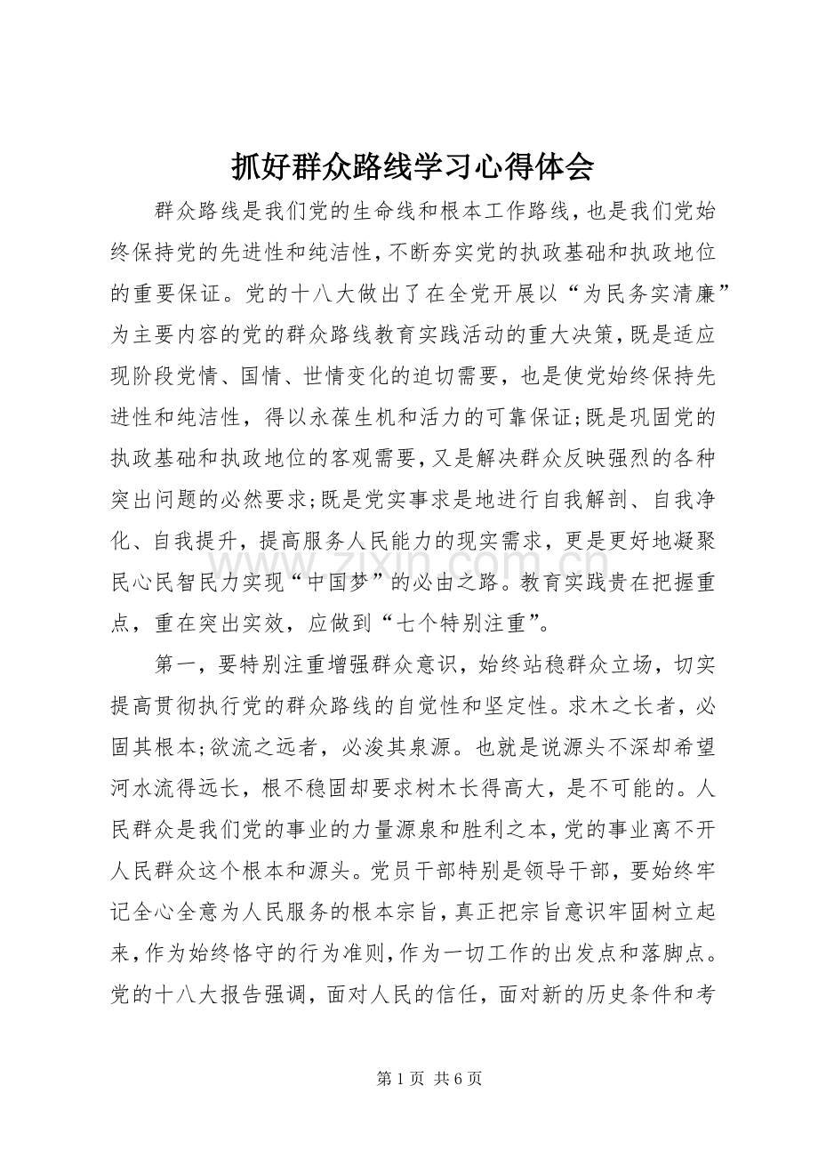 抓好群众路线学习心得体会.docx_第1页