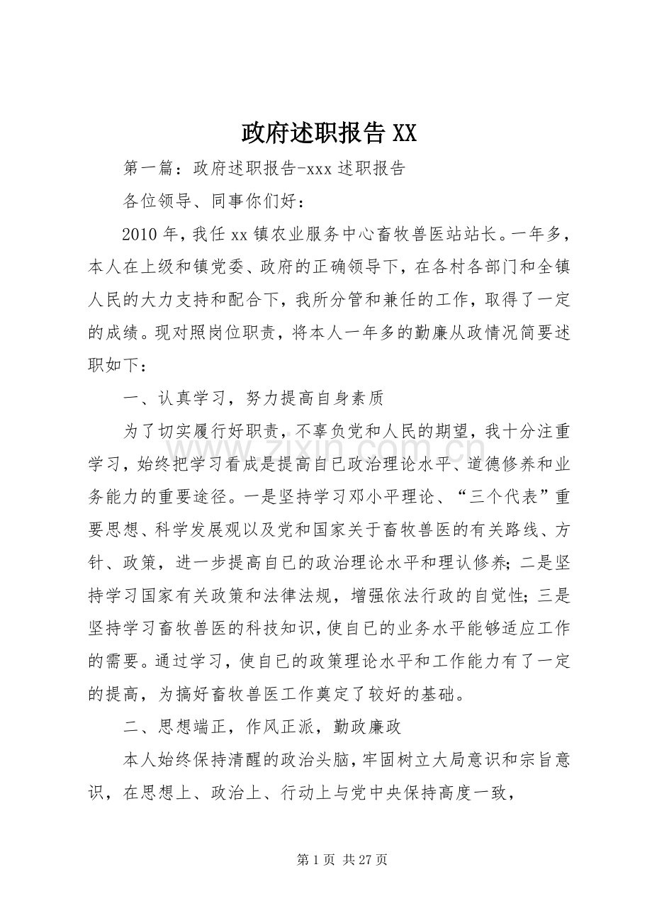 政府述职报告XX.docx_第1页