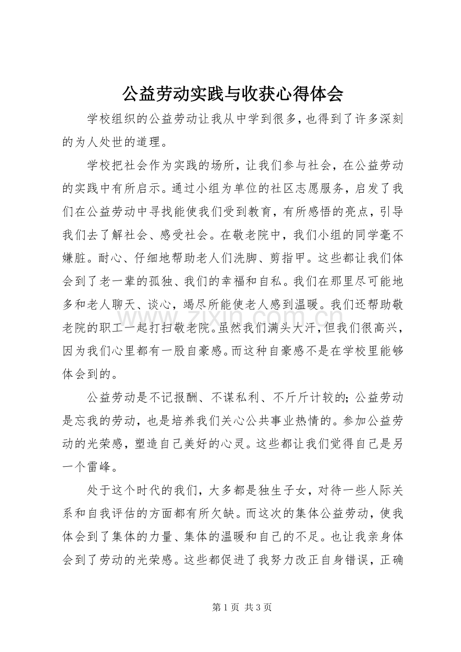 公益劳动实践与收获心得体会.docx_第1页