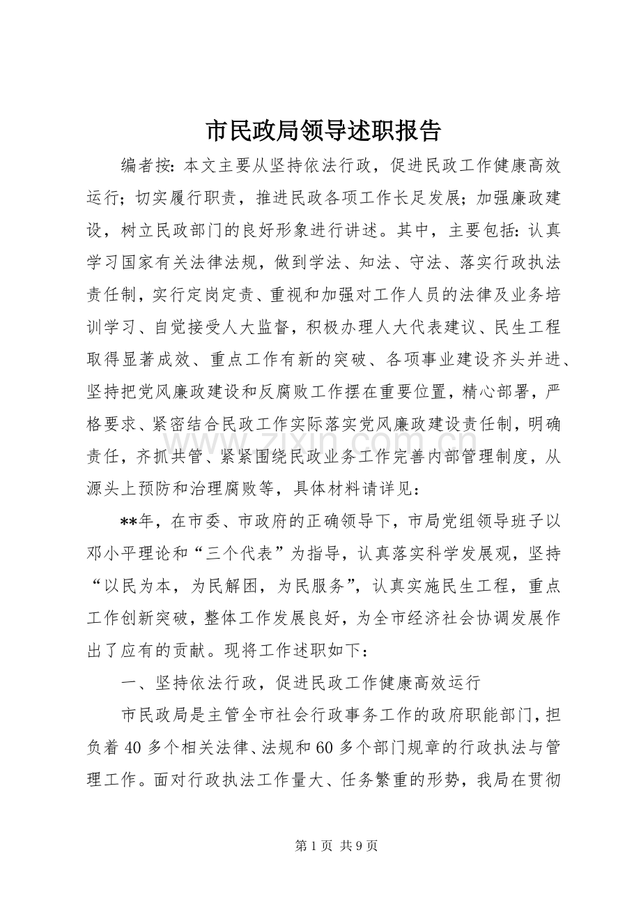 市民政局领导述职报告.docx_第1页