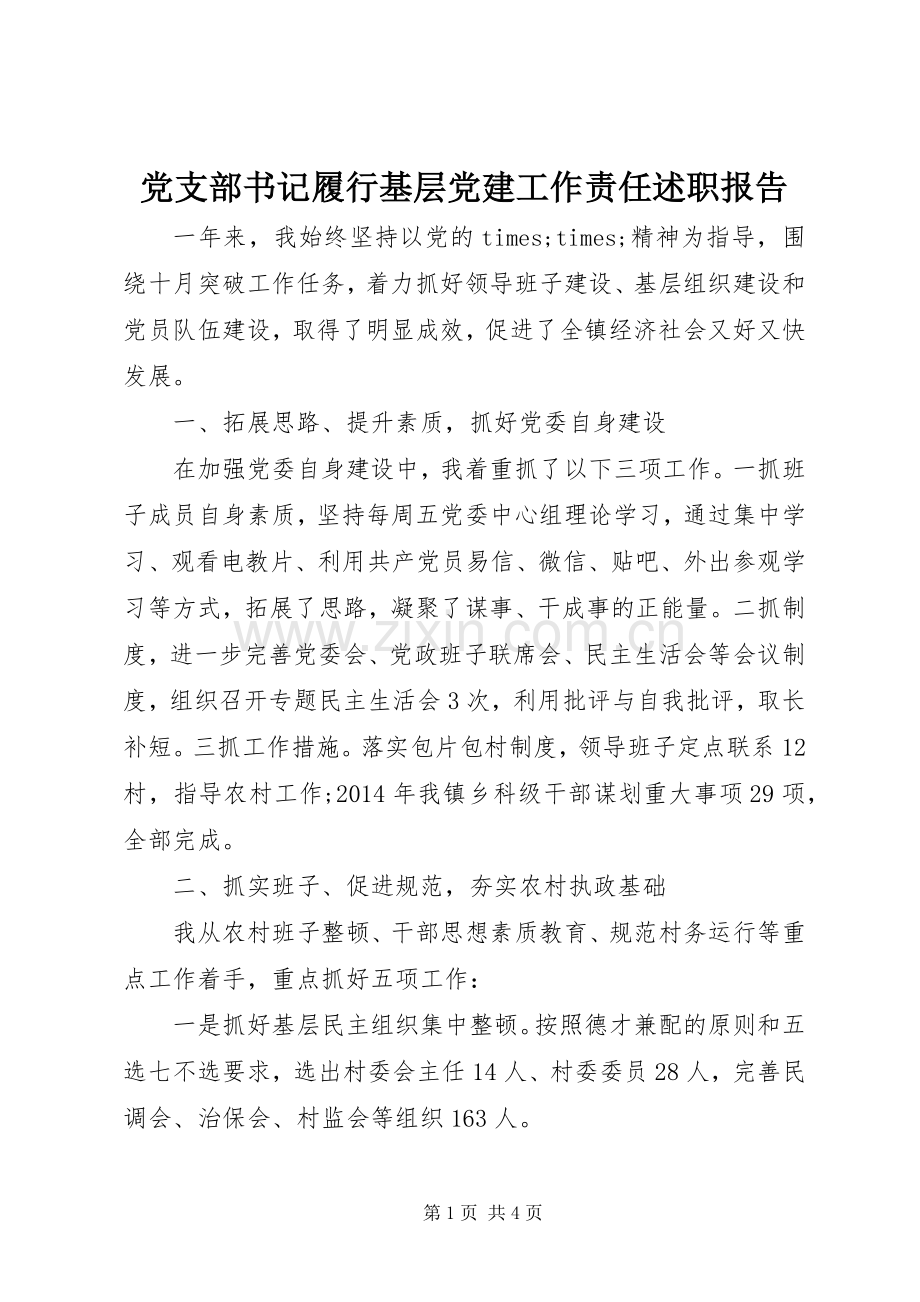 党支部书记履行基层党建工作责任述职报告.docx_第1页
