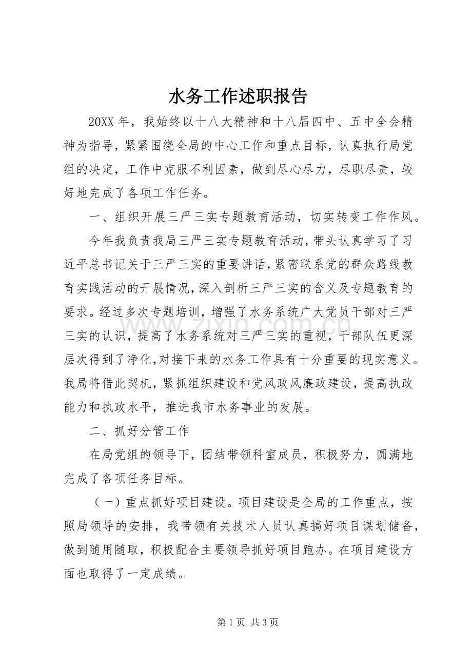 水务工作述职报告.docx_第1页