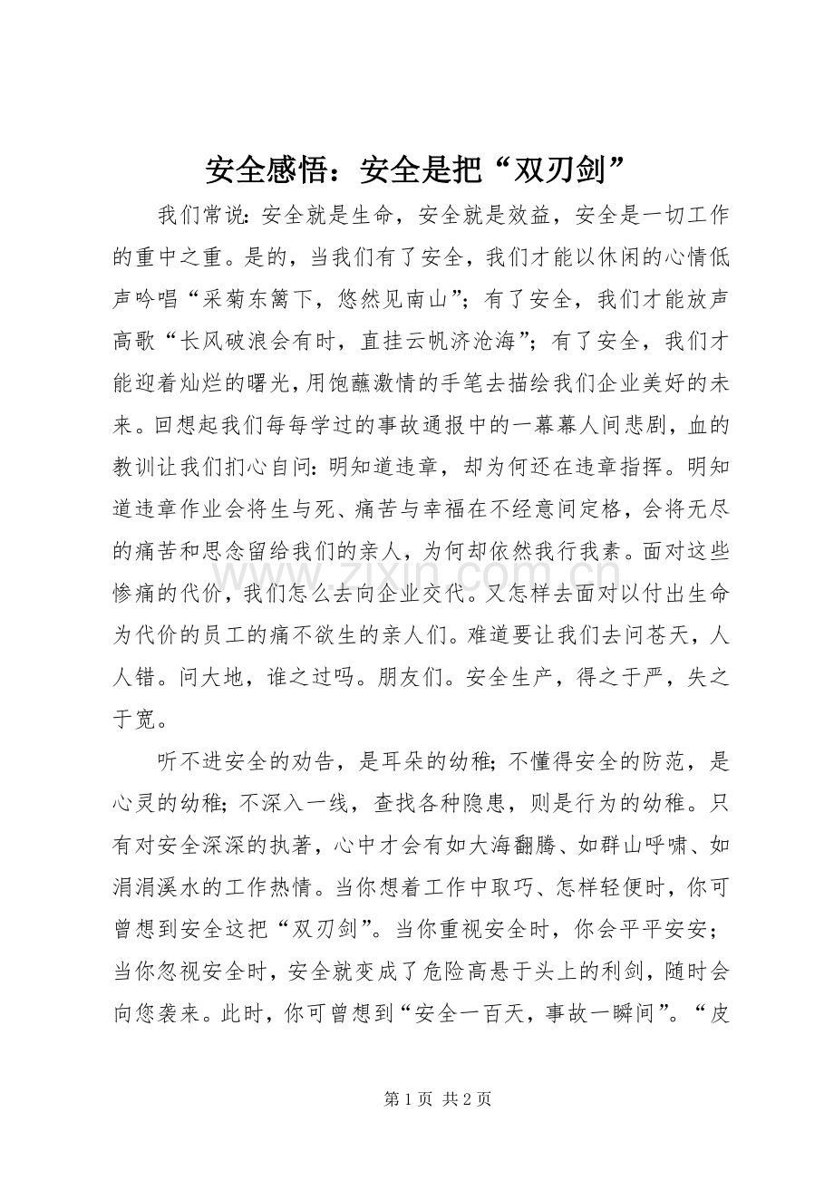 安全感悟：安全是把“双刃剑”.docx_第1页
