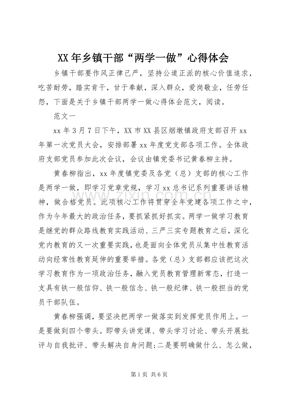 XX年乡镇干部“两学一做”心得体会.docx_第1页