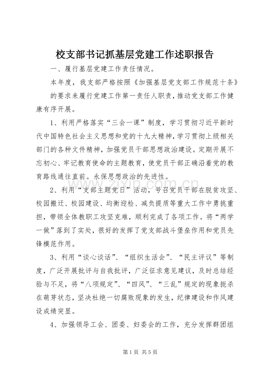 校支部书记抓基层党建工作述职报告.docx_第1页