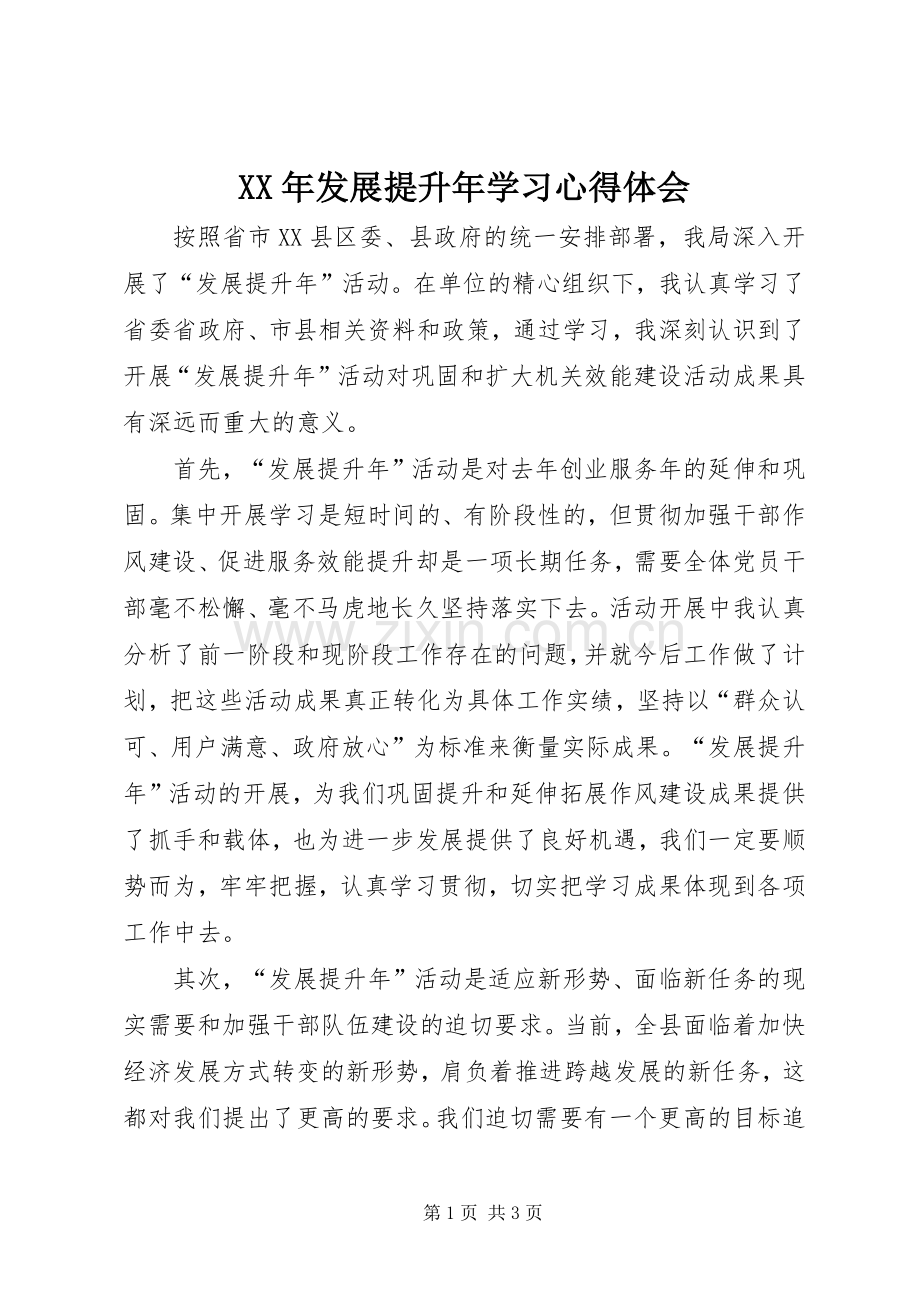 XX年发展提升年学习心得体会.docx_第1页