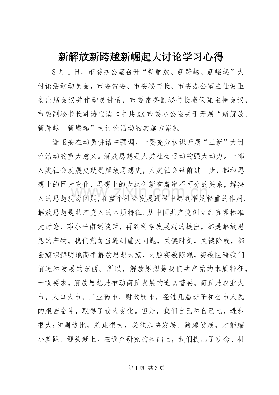 新解放新跨越新崛起大讨论学习心得.docx_第1页