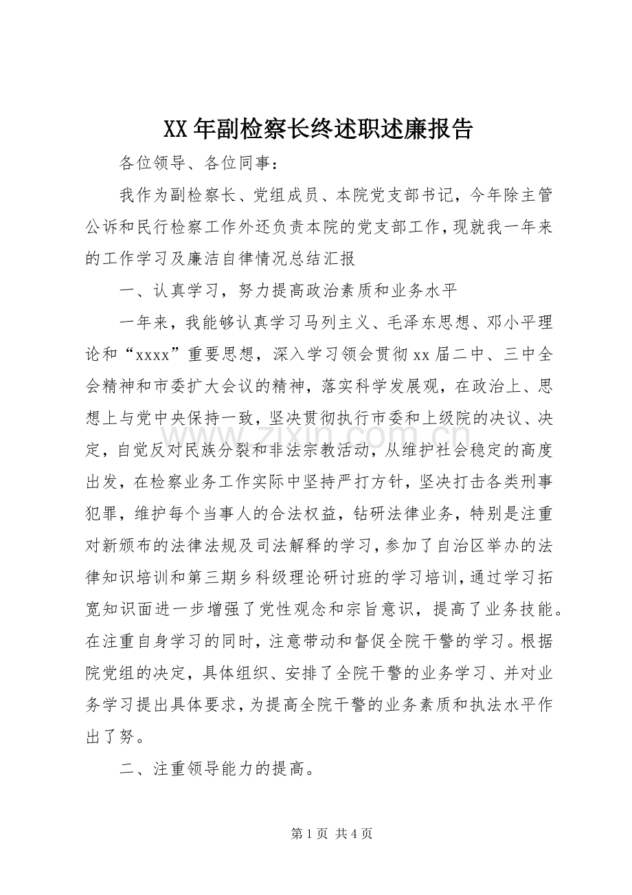 XX年副检察长终述职述廉报告.docx_第1页