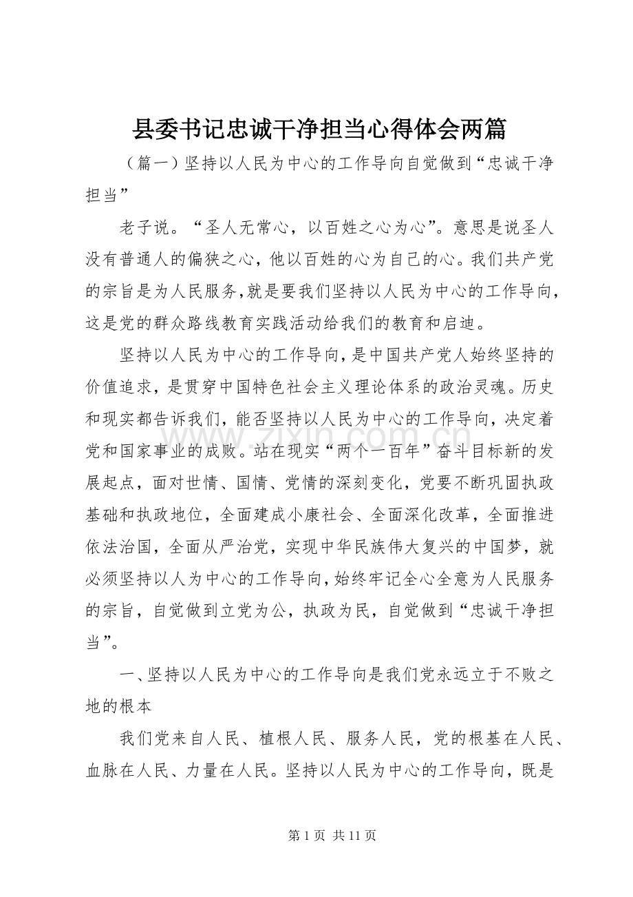 县委书记忠诚干净担当心得体会两篇.docx_第1页