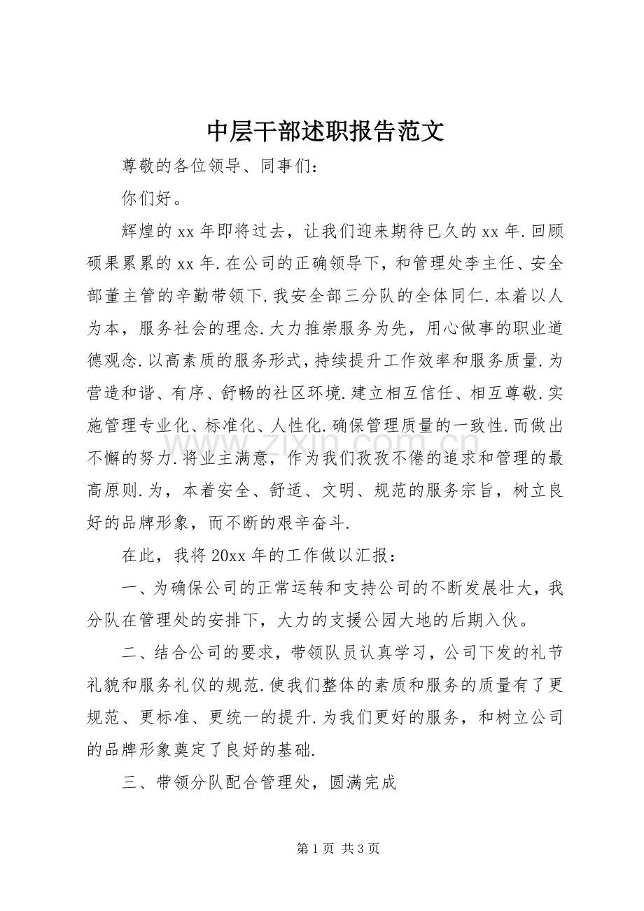 中层干部述职报告范文.docx_第1页