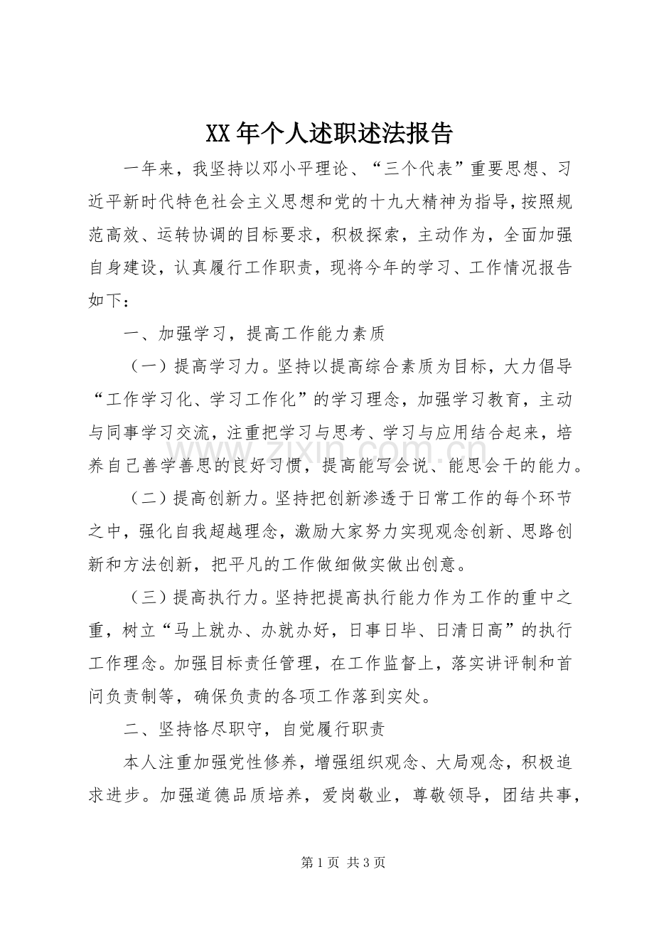 XX年个人述职述法报告.docx_第1页