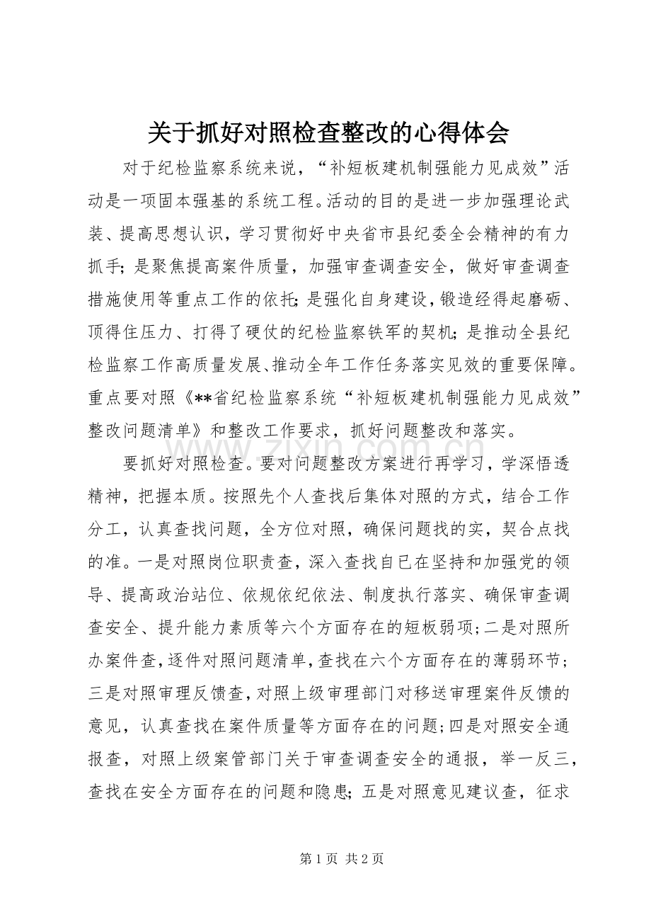关于抓好对照检查整改的心得体会.docx_第1页