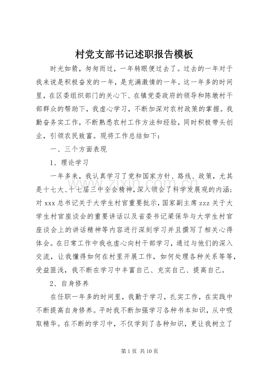 村党支部书记述职报告模板.docx_第1页