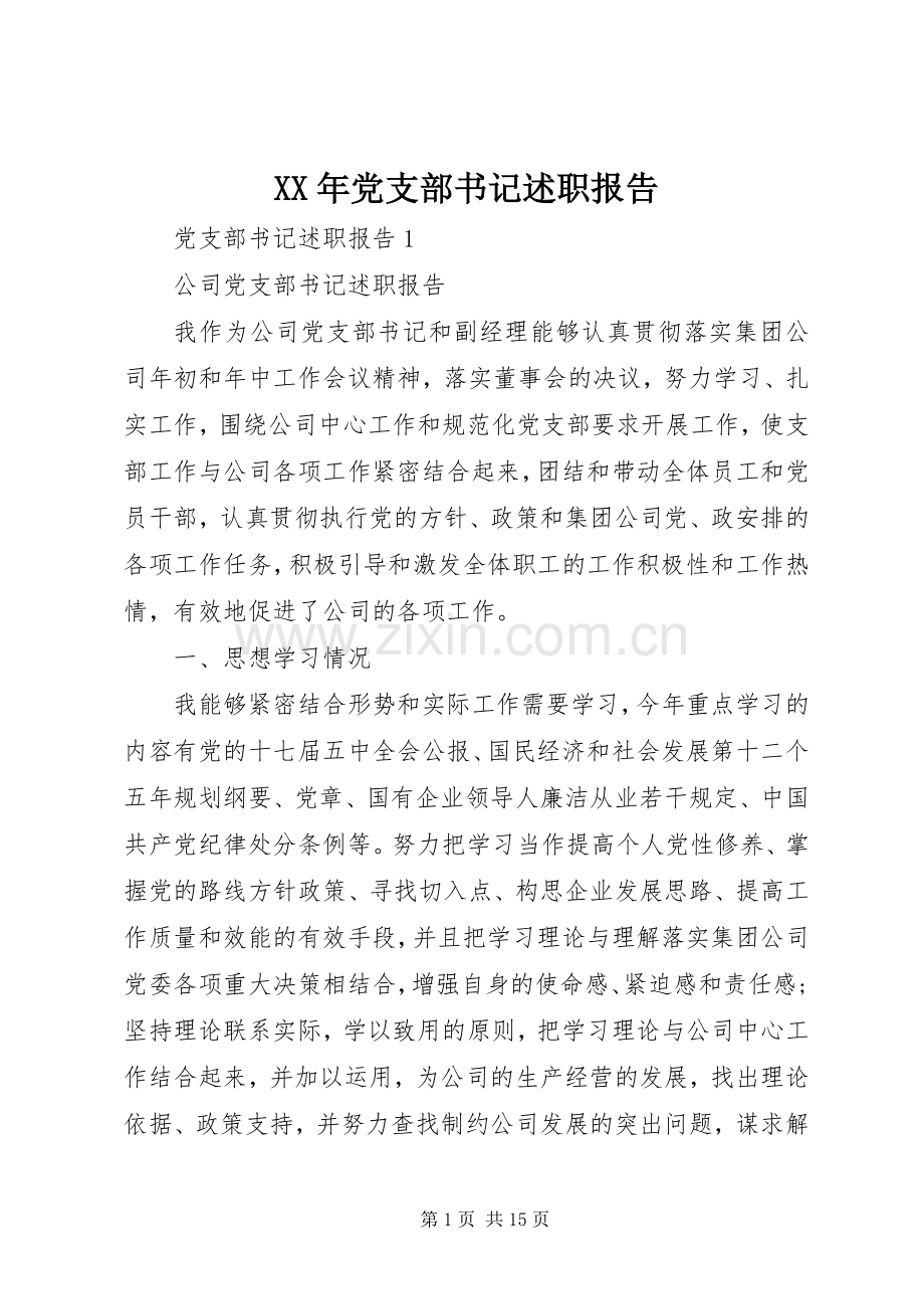 XX年党支部书记述职报告.docx_第1页