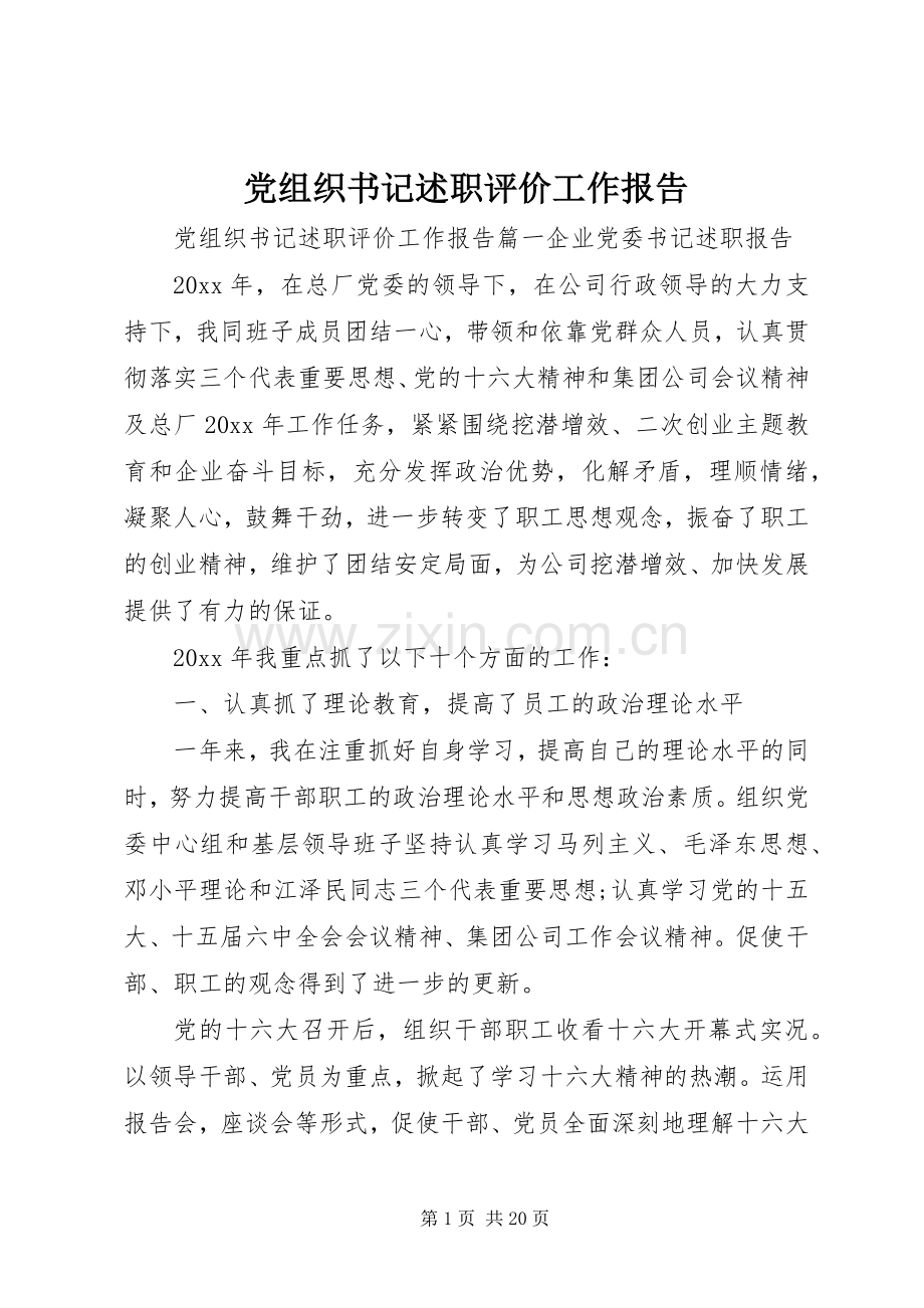 党组织书记述职评价工作报告.docx_第1页