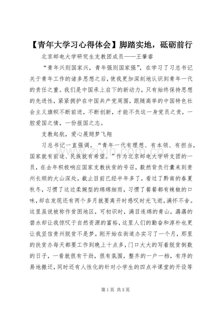 【青年大学习心得体会】脚踏实地砥砺前行.docx_第1页