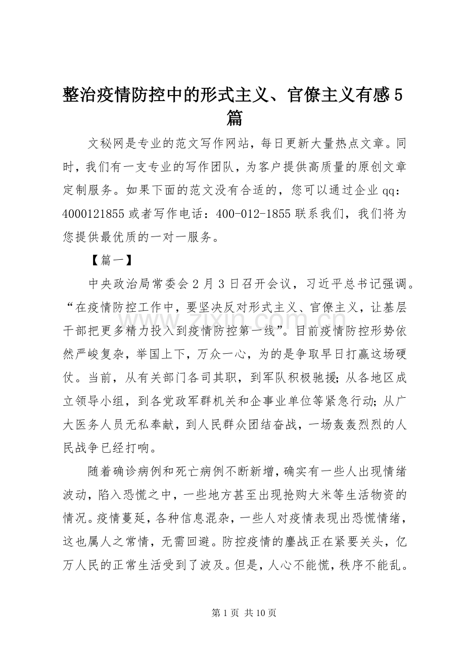 整治疫情防控中的形式主义、官僚主义有感5篇.docx_第1页