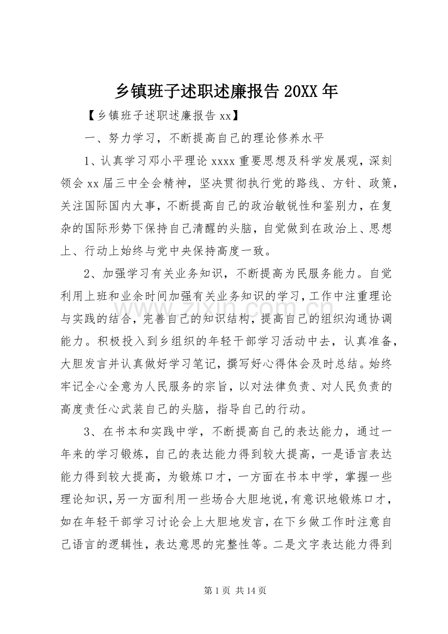 乡镇班子述职述廉报告20XX年.docx_第1页