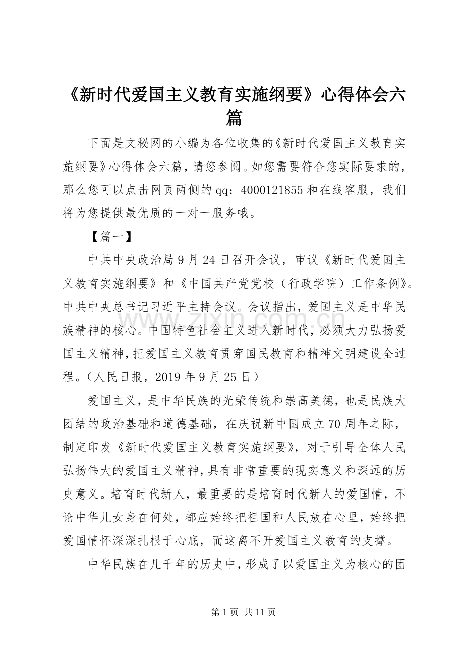 《新时代爱国主义教育实施纲要》心得体会六篇.docx_第1页