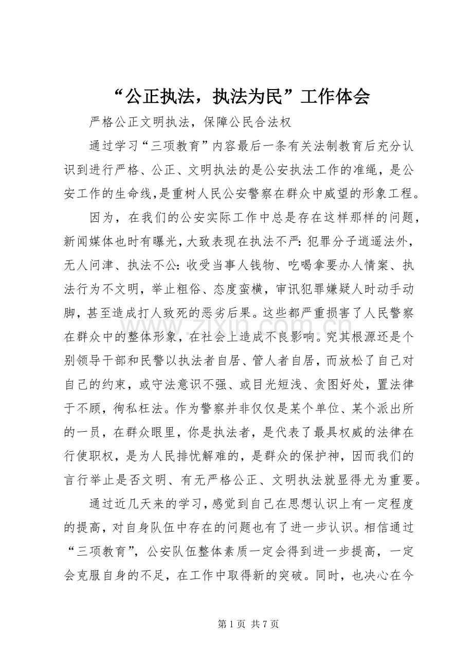 “公正执法执法为民”工作体会.docx_第1页