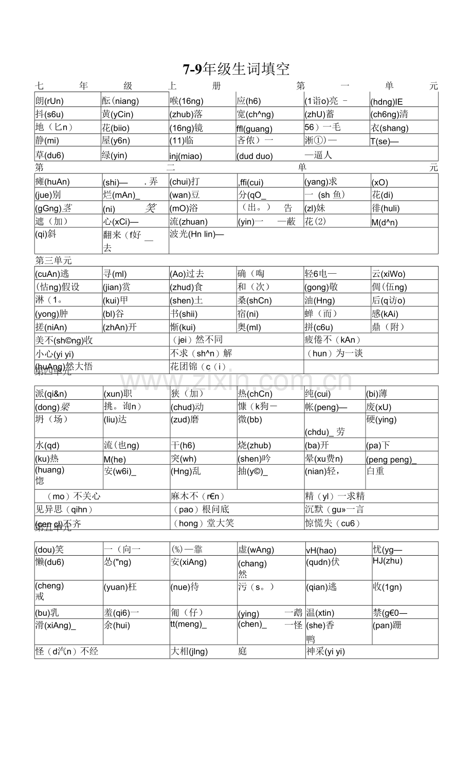 中考语文一轮复习：7-9年级生词填空.docx_第1页