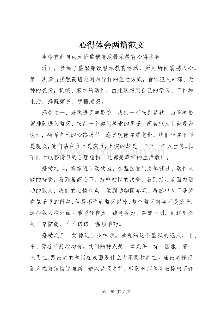 心得体会两篇范文.docx_第1页