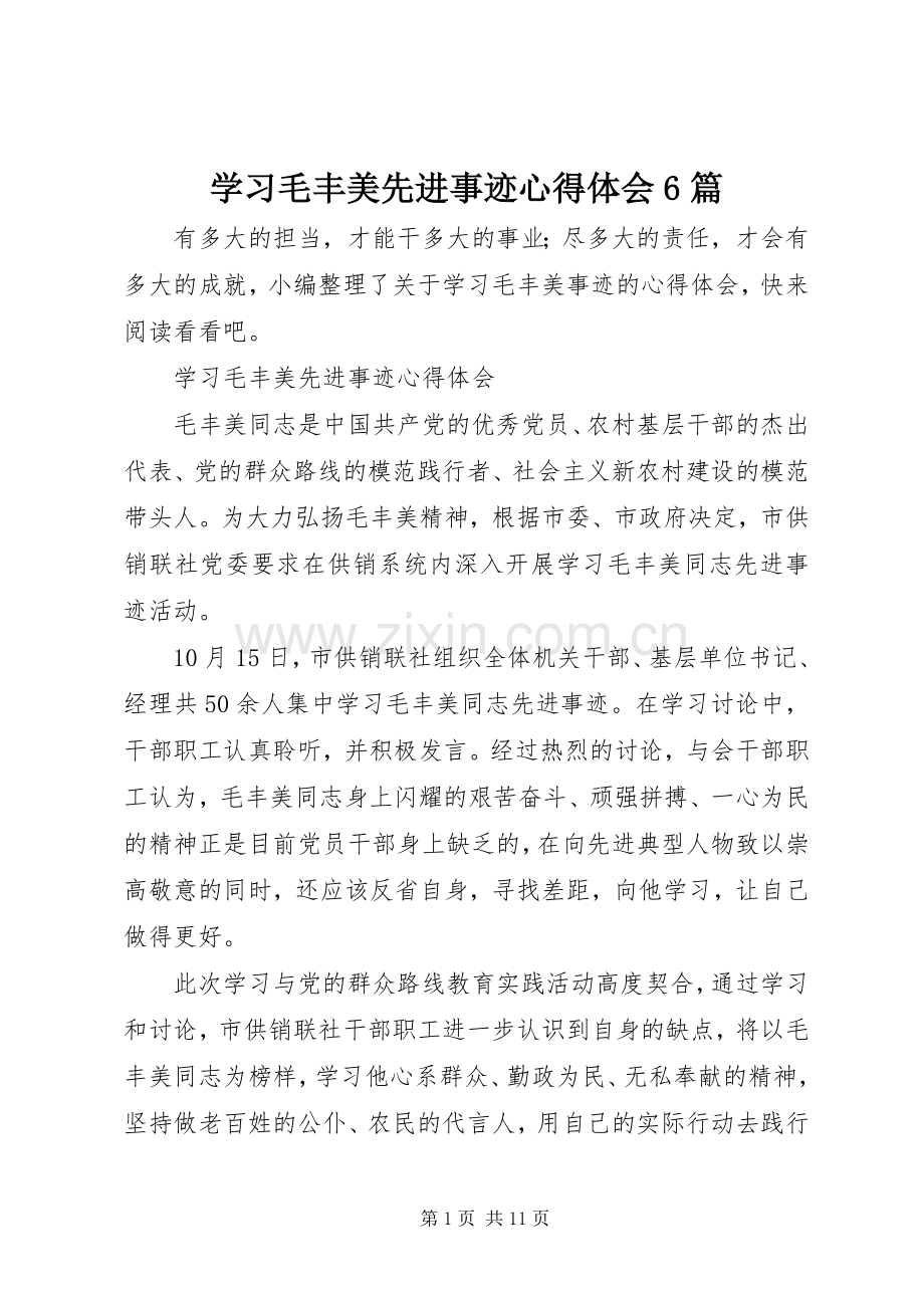 学习毛丰美先进事迹心得体会6篇.docx_第1页