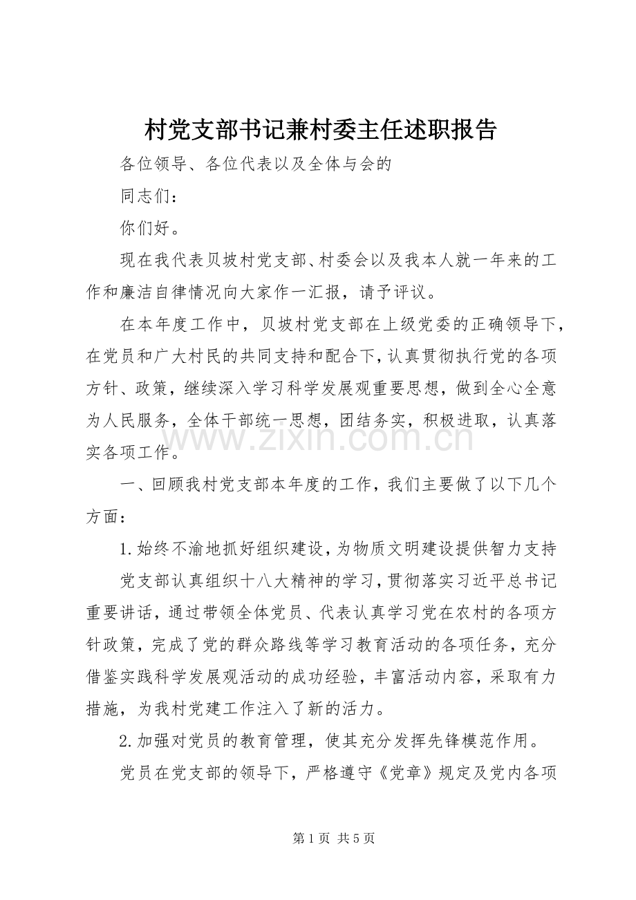 村党支部书记兼村委主任述职报告.docx_第1页