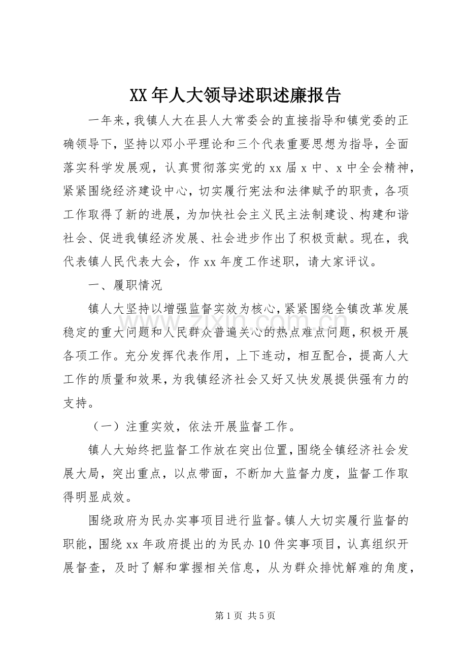 XX年人大领导述职述廉报告.docx_第1页