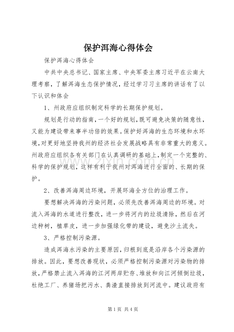 保护洱海心得体会.docx_第1页