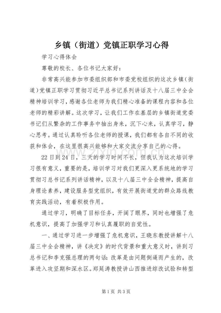 乡镇（街道）党镇正职学习心得.docx_第1页