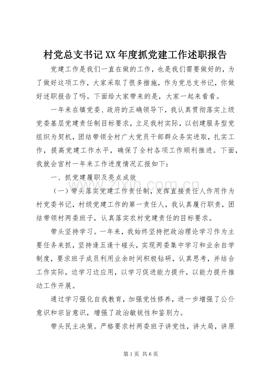 村党总支书记XX年度抓党建工作述职报告.docx_第1页