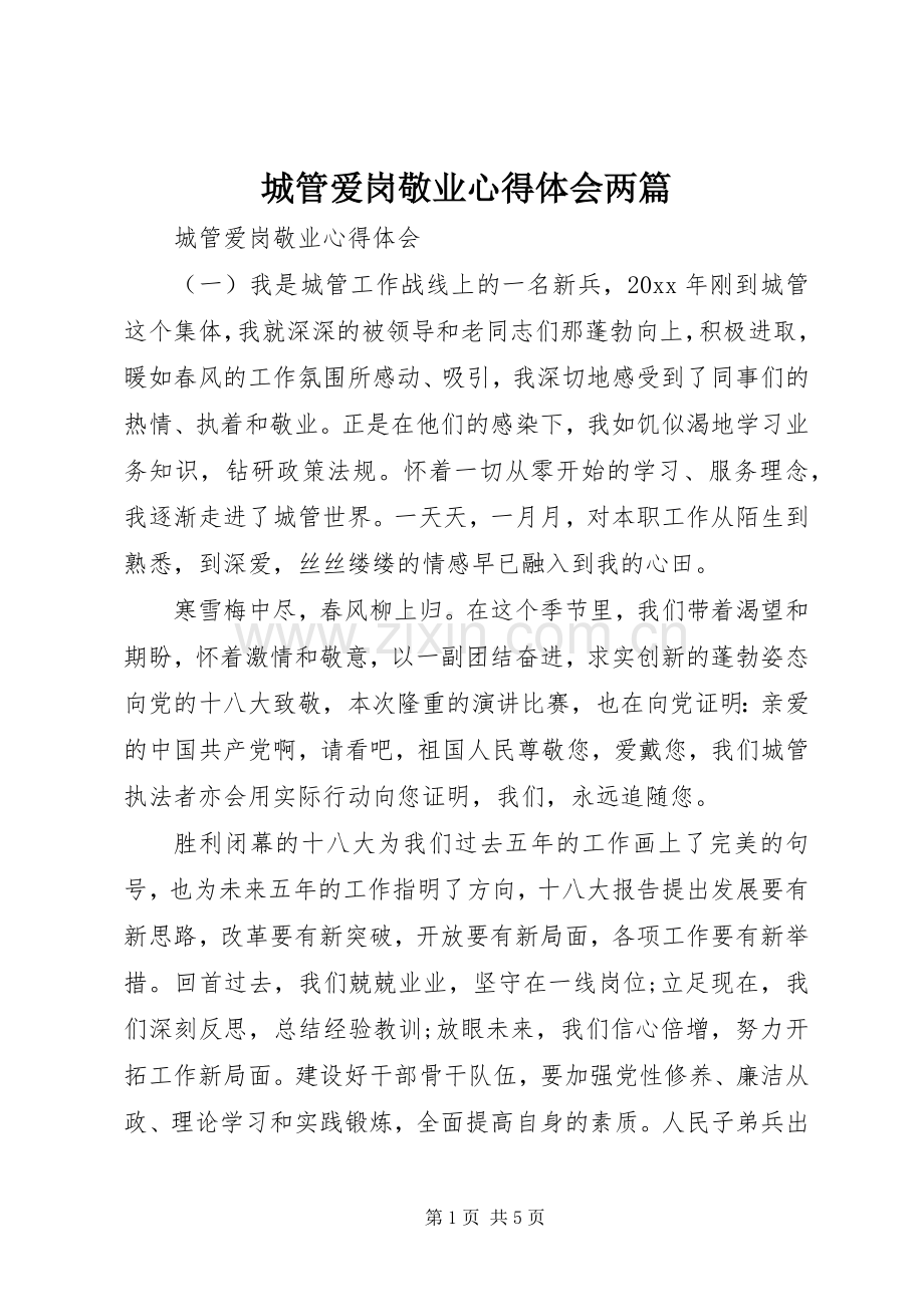 城管爱岗敬业心得体会两篇.docx_第1页