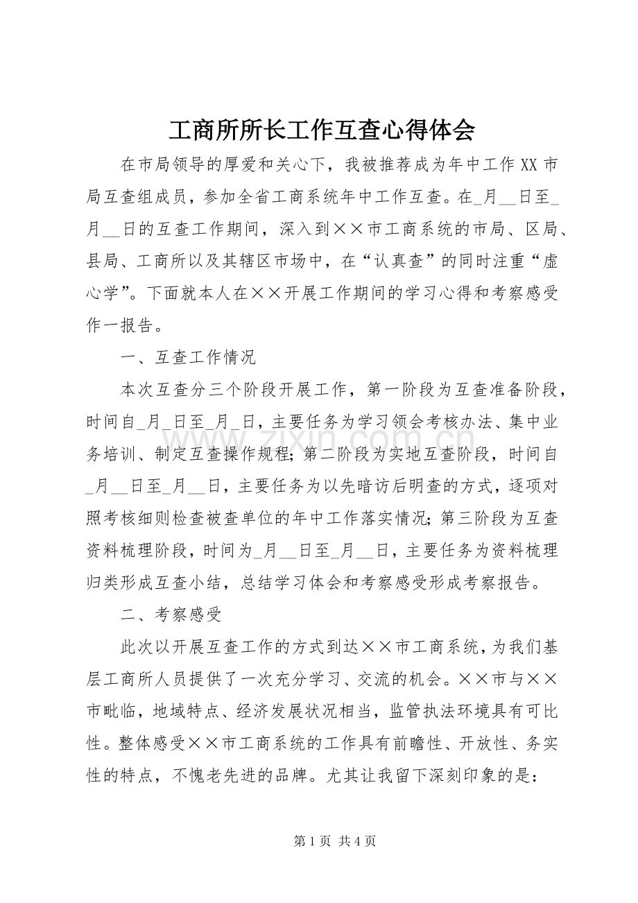 工商所所长工作互查心得体会.docx_第1页