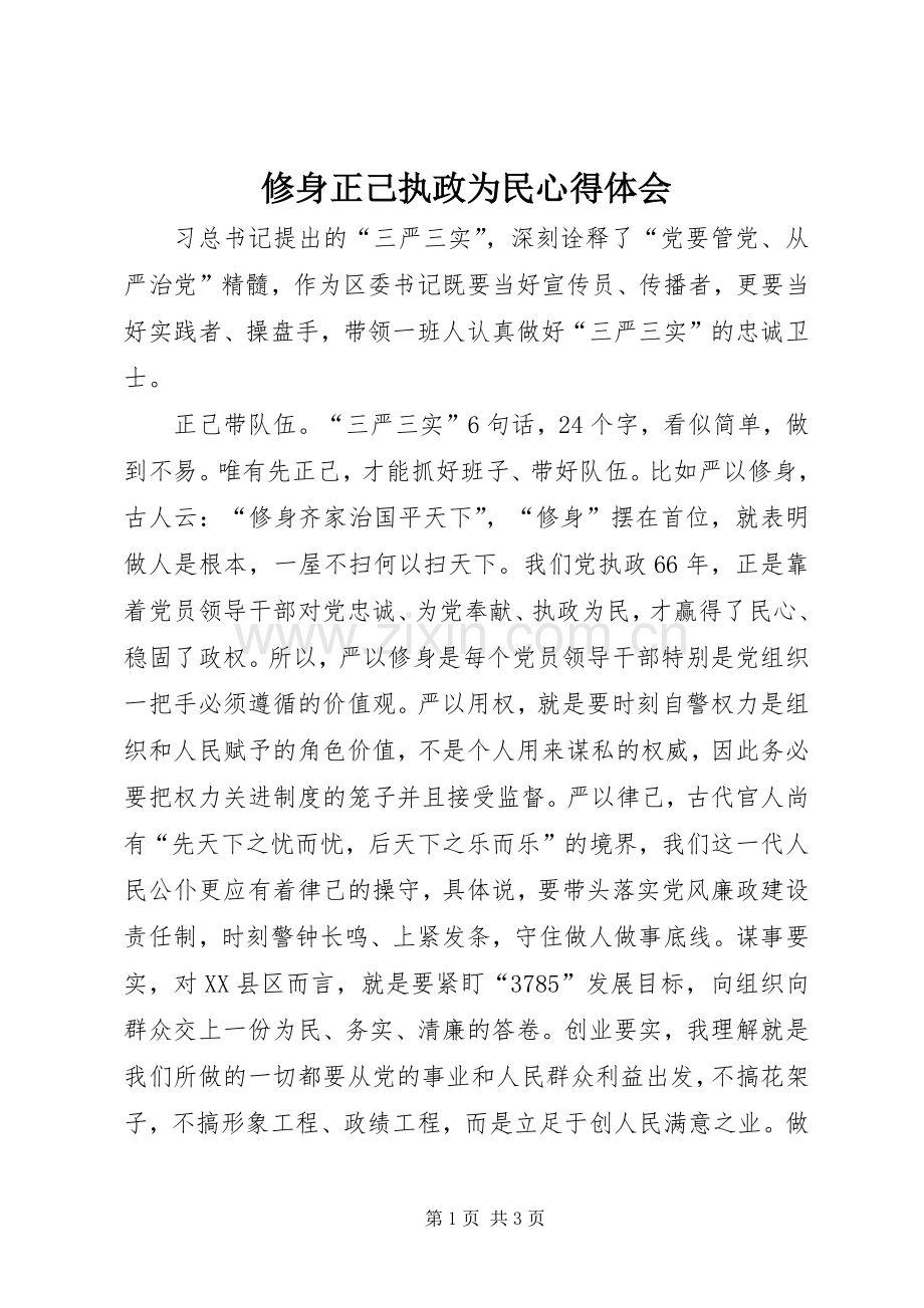 修身正己执政为民心得体会.docx_第1页