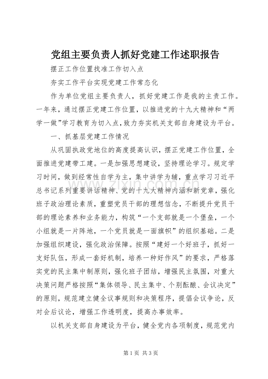党组主要负责人抓好党建工作述职报告.docx_第1页