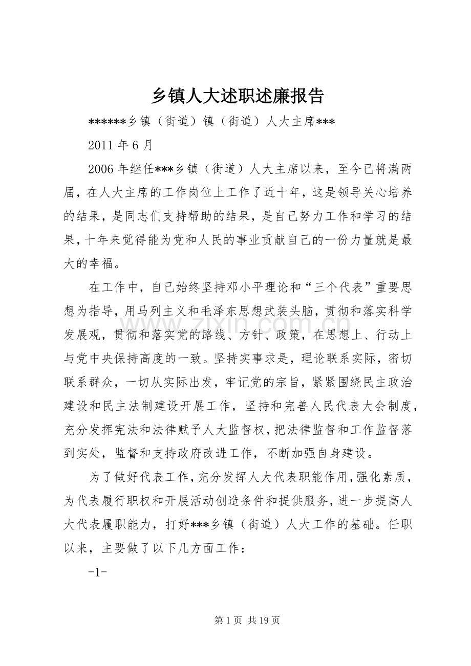 乡镇人大述职述廉报告.docx_第1页