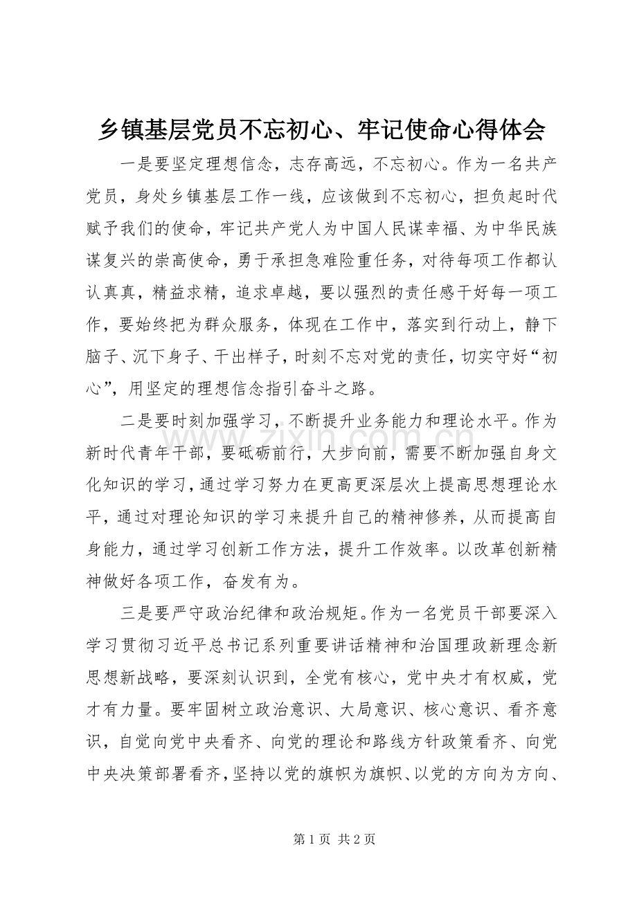 乡镇基层党员不忘初心、牢记使命心得体会.docx_第1页