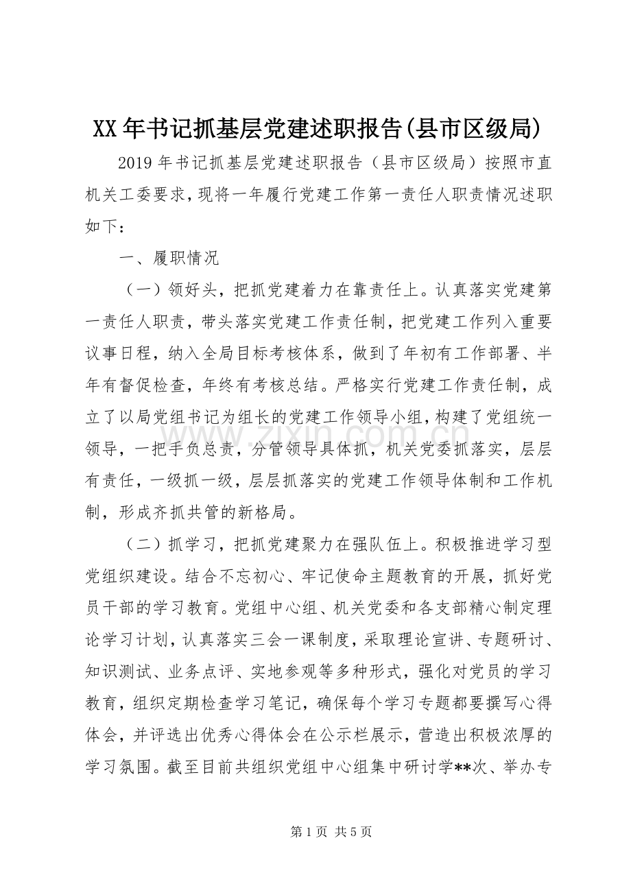 XX年书记抓基层党建述职报告(县市区级局).docx_第1页