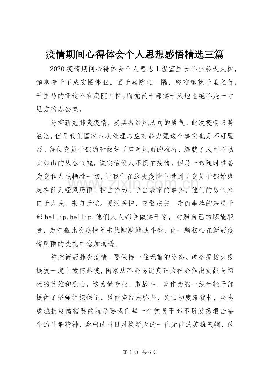 疫情期间心得体会个人思想感悟三篇.docx_第1页
