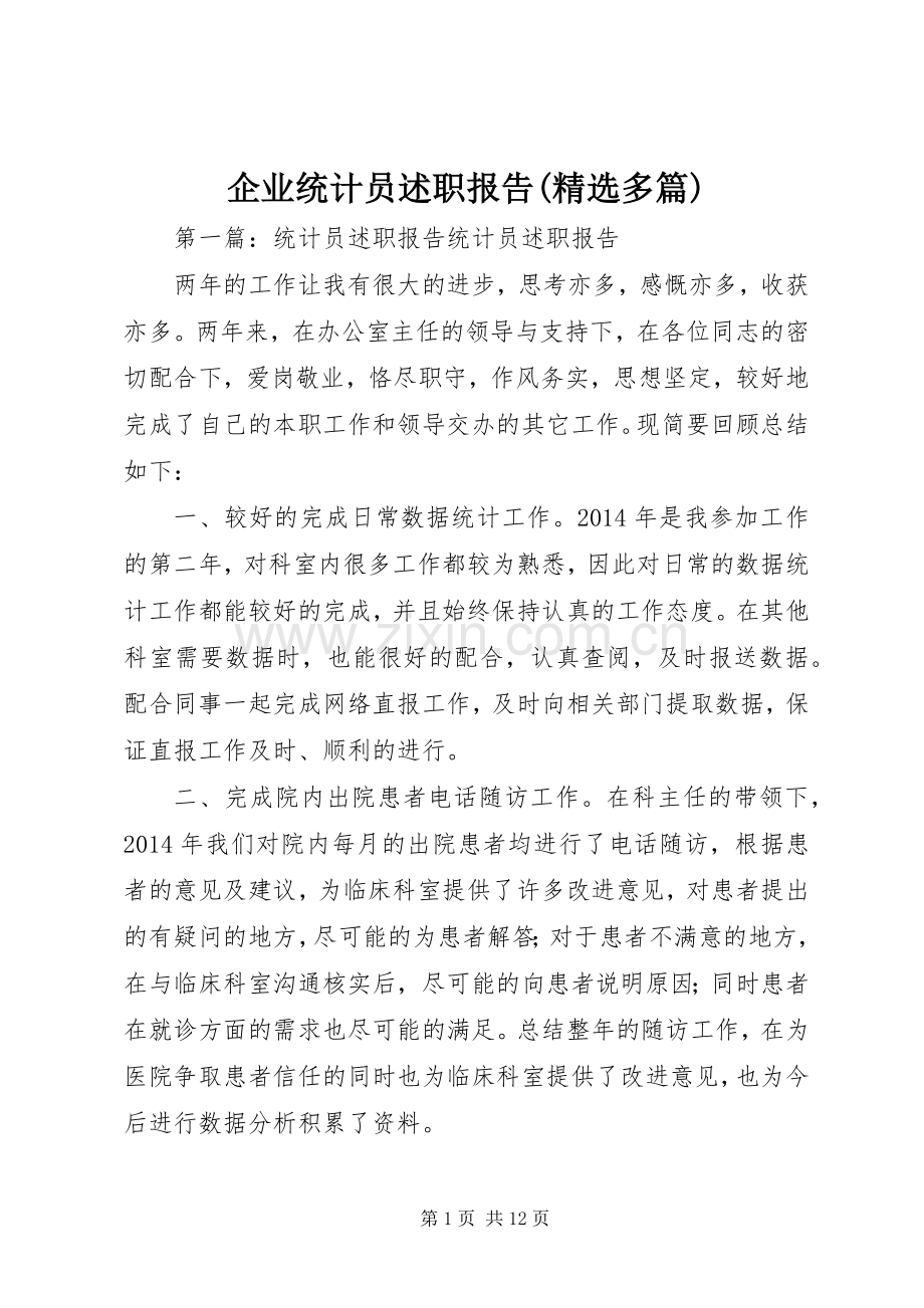 企业统计员述职报告(多篇).docx_第1页