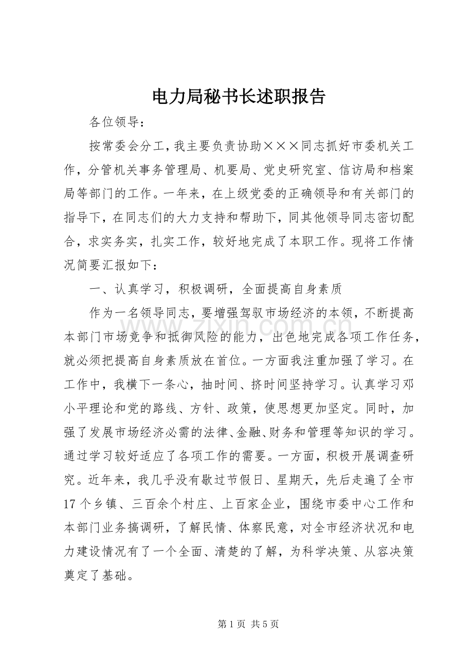 电力局秘书长述职报告.docx_第1页