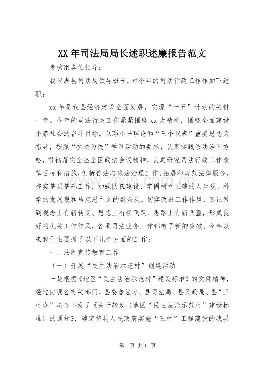 XX年司法局局长述职述廉报告范文.docx_第1页