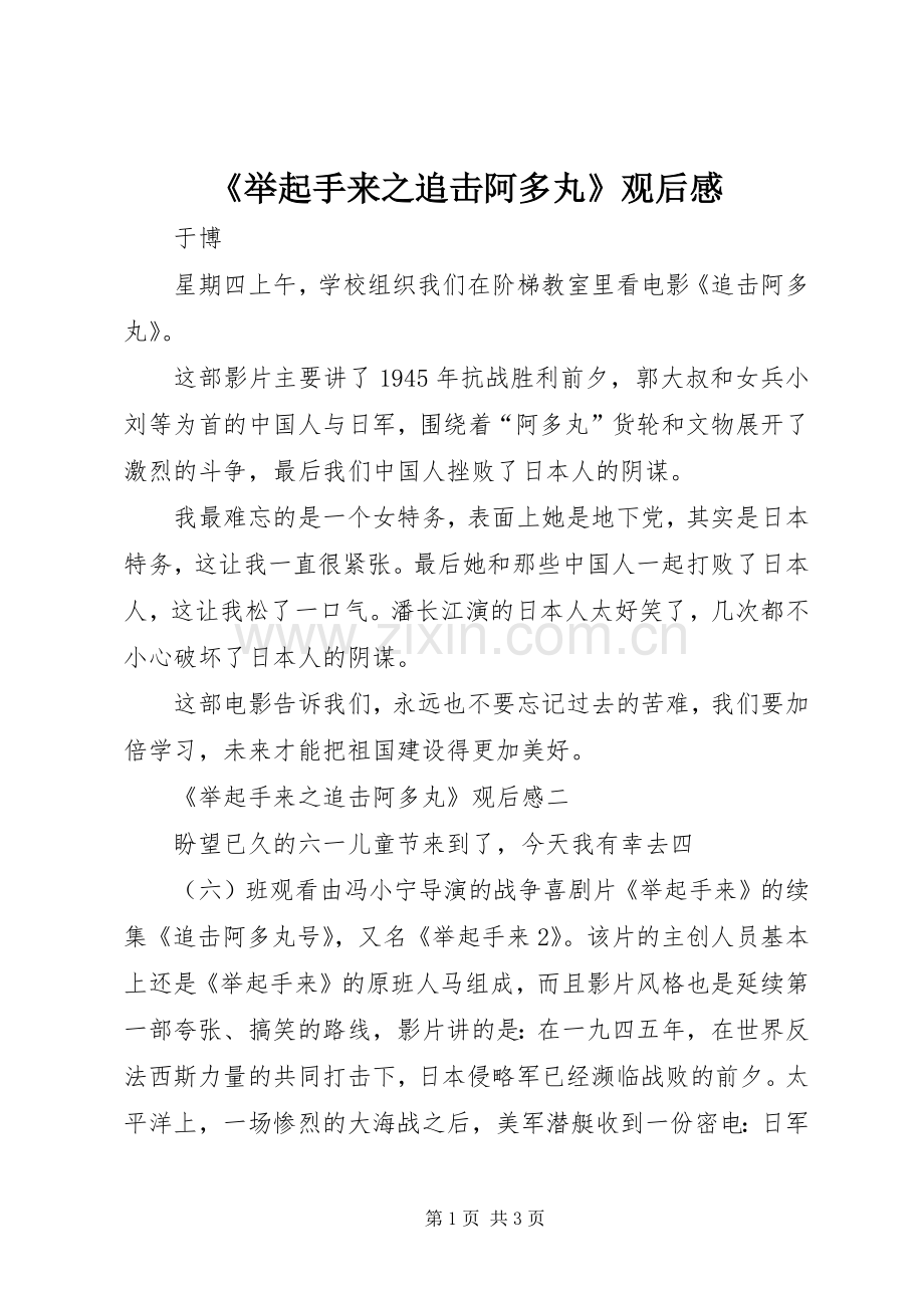 《举起手来之追击阿多丸》观后感.docx_第1页