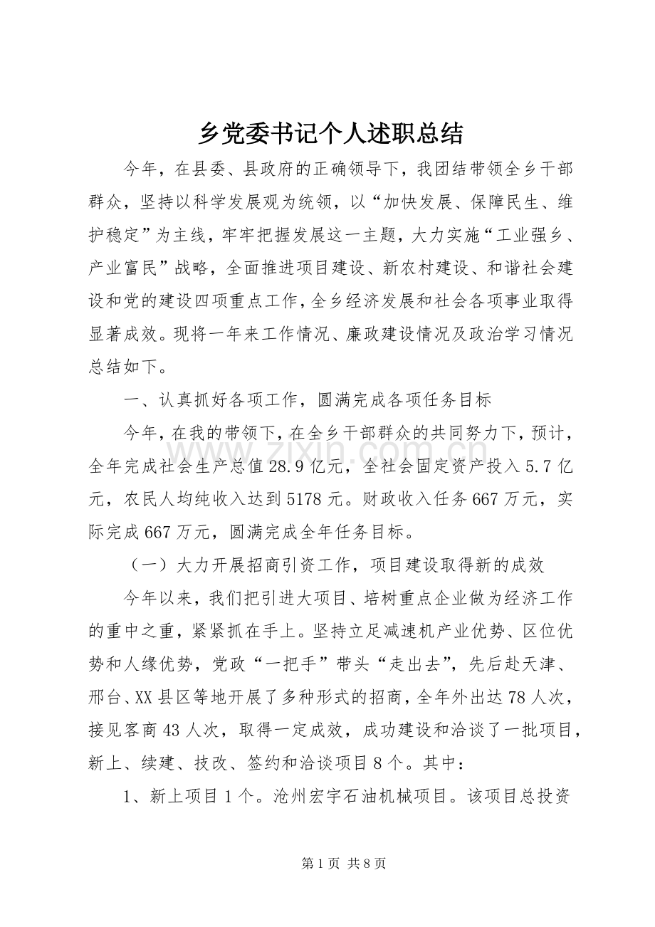乡党委书记个人述职总结.docx_第1页