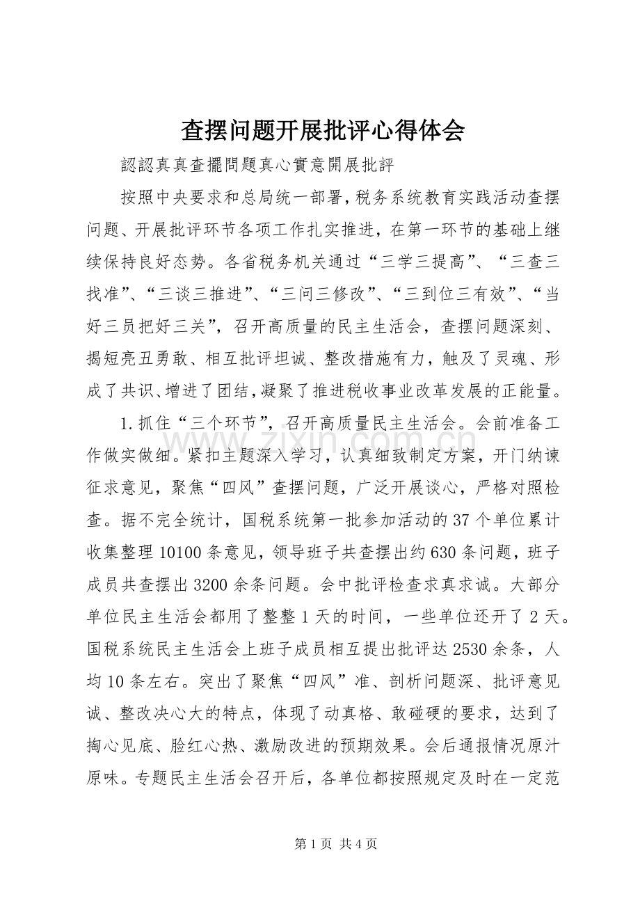查摆问题开展批评心得体会.docx_第1页