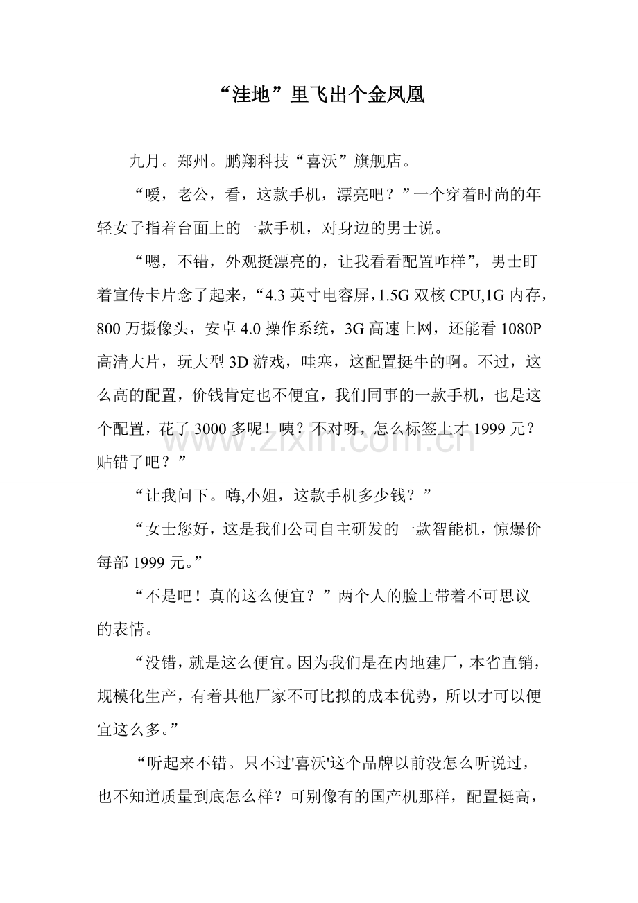 “洼地”里飞出个金凤凰 (第一版).doc_第1页