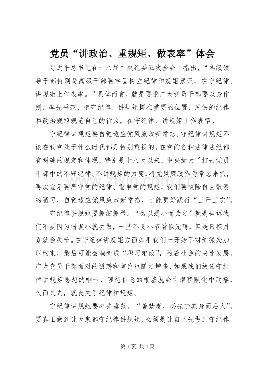 党员“讲政治、重规矩、做表率”体会.docx_第1页