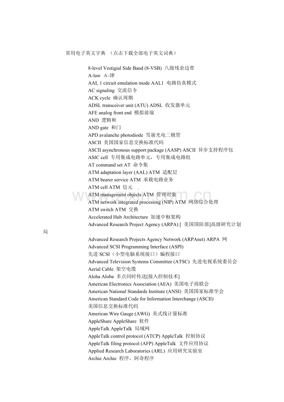 常用电子英文字典-电子技术资料.docx_第1页