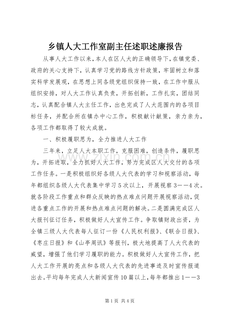 乡镇人大工作室副主任述职述廉报告.docx_第1页